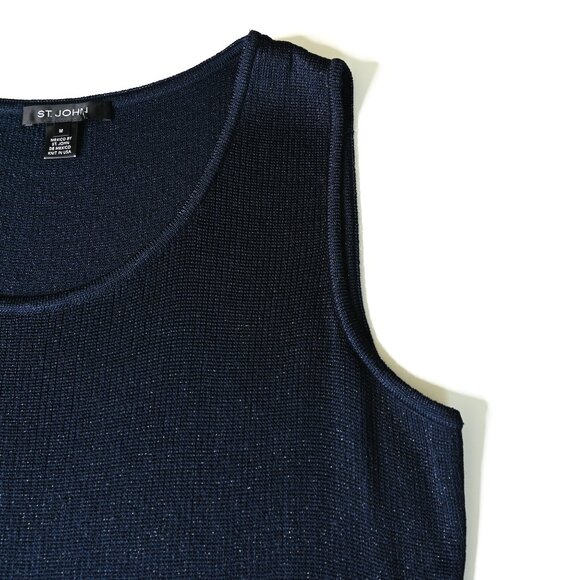 ST JOHN Navy Blue Metallic Tank Top - Size Medium - Picture 4 of 8